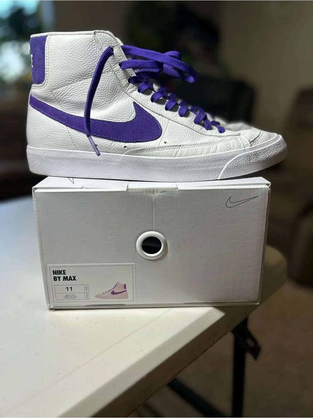 Nike By You Blazer Mid ’77 Men’s Size 11 White Purple High-Top Sneakers